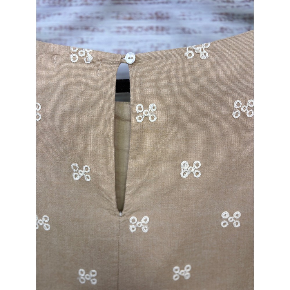 Sundance Embroidered Eyelet Boho Shift Dress Tan Cotton Bell Sleeve Petite 10 - Picture 11 of 14